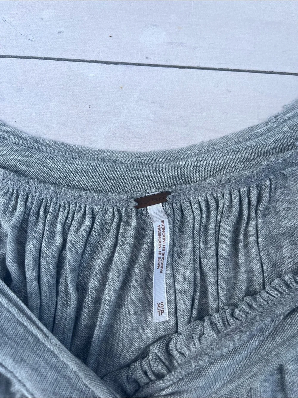 Free People Heather Gray Pleated Scoop-Neck Blouse
